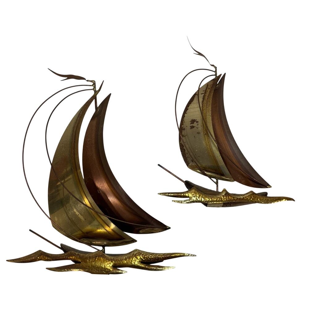 Sail Boat Metal Wall Art Copper Brass Nautical Vintage Set Of 2 Wall Hanging